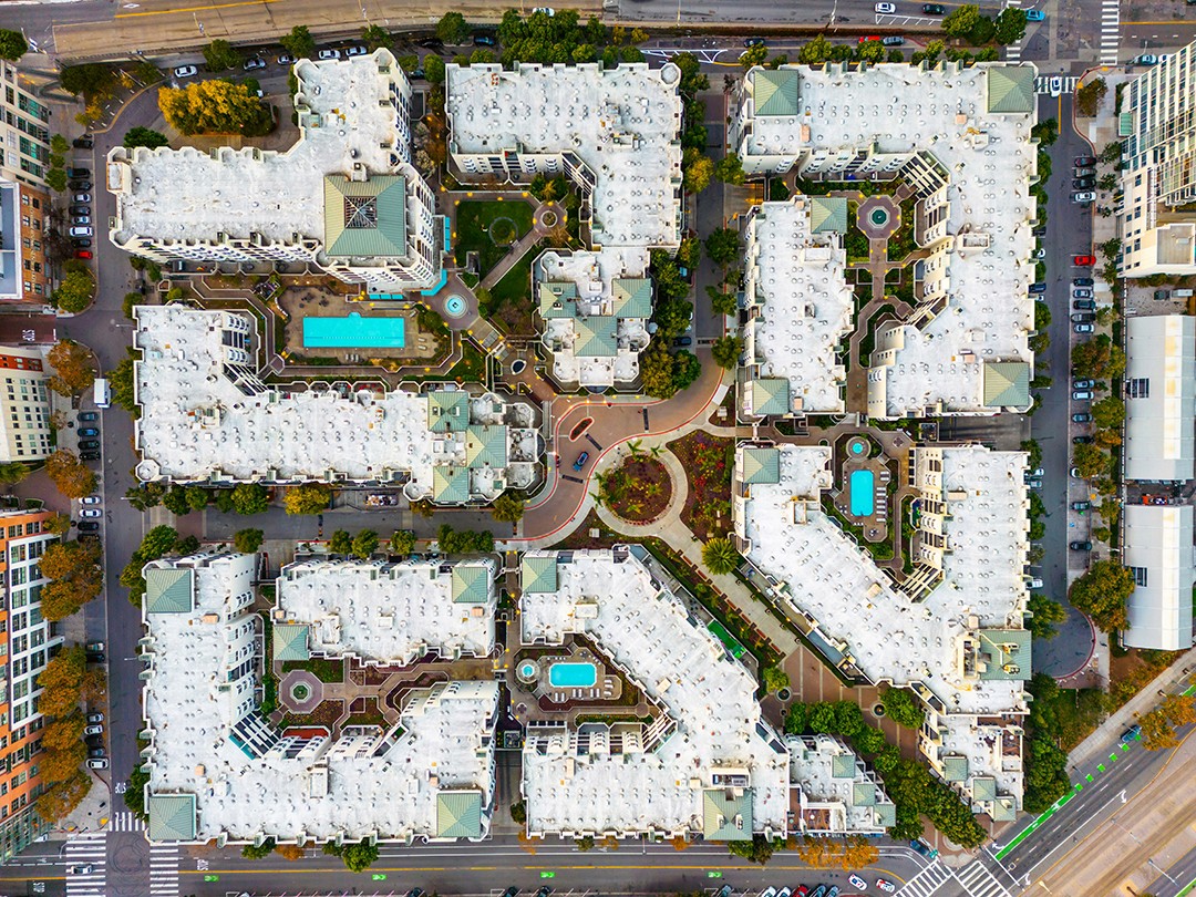 Aerial view of a professionally managed multi-building real estate portfolio